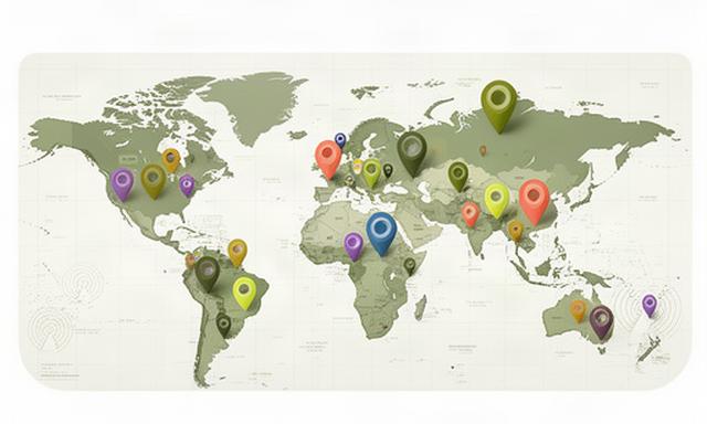 世界地図を背景にしたニュース診断クイズのヒーローイメージ、カラフルなピンが各都市を示し国際ニュースの多様性を表現